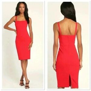 Lulu's Guessing Game Red Sheath Midi Dress